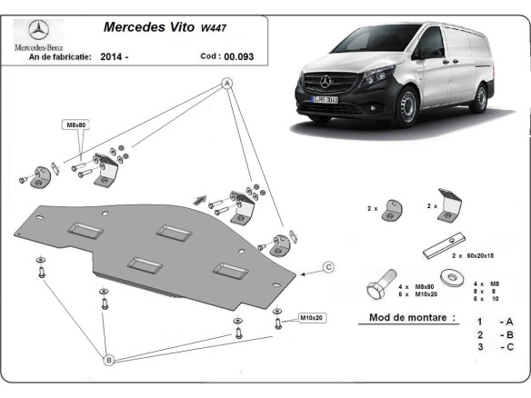 Stahl Unterfahrschutz für Stop-Go system Mercedes Vito W447, 4x2, 1.6 D (2014-2026) EANMercedes Vito