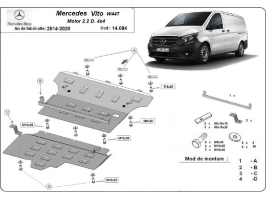 Stahl Unterfahrschutz für Motor Mercedes Vito W447, 2.2 D, 4x4 (2014-2020) EANMercedes Vito