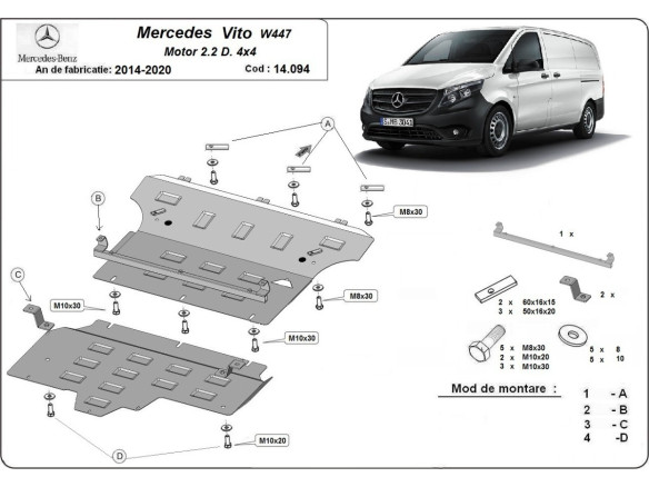Stahl Unterfahrschutz für Motor Mercedes Vito W447, 2.2 D, 4x4 (2014-2020) EANMercedes Vito
