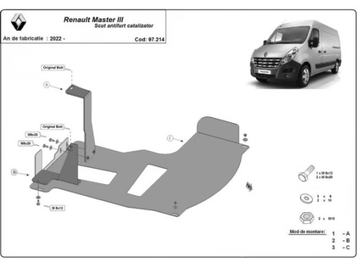Stahl Unterfahrschutz für Katalysator Renault Master 3 (2022-2024) EANRenault Master