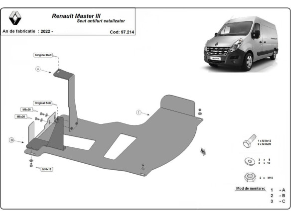 Stahl Unterfahrschutz für Katalysator Renault Master 3 (2022-2024) EANRenault Master