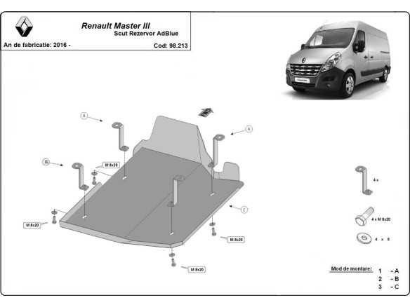 Stahl Unterfahrschutz für AdBluetank Renault Master 3 - Model 1 (2016-2021) EANRenault Master