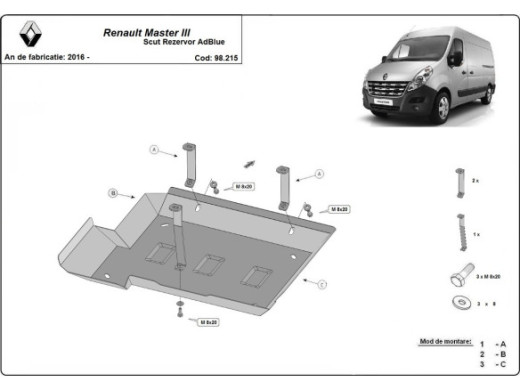 Stahl Unterfahrschutz für AdBluetank Renault Master 3 - Model 3 (2016-2021) EANRenault Master