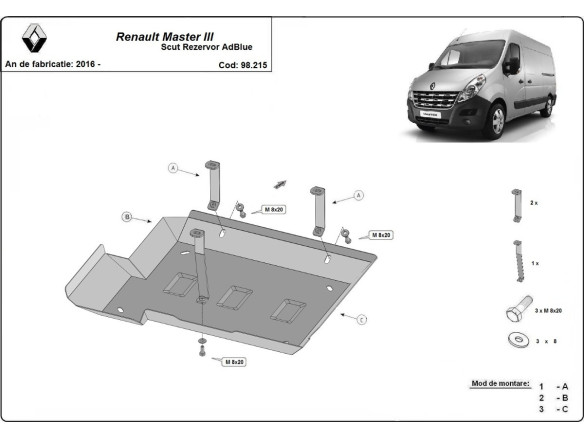 Stahl Unterfahrschutz für AdBluetank Renault Master 3 - Model 3 (2016-2021) EANRenault Master