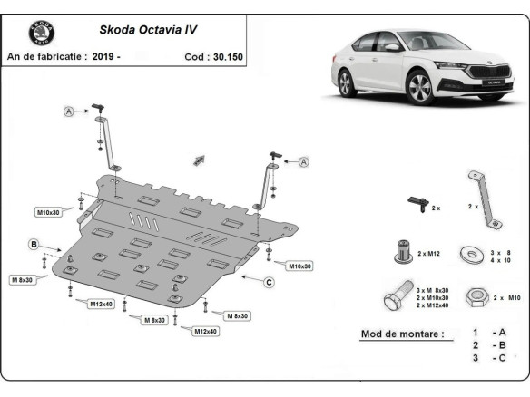 Stahl Unterfahrschutz für Motor Skoda Octavia 4 (2019-2026) EANSkoda Octavia