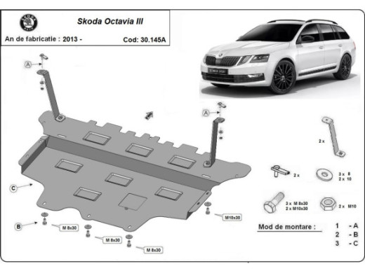Stahl Unterfahrschutz für Motor, Getriebe Skoda Octavia 3 - Automatikgetriebe (2013-2019) EANSkoda Octavia