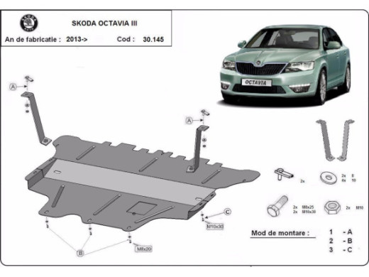 Stahl Unterfahrschutz für Motor, Getriebe Skoda Octavia 3 - Schaltgetriebe (2013-2019) EANSkoda Octavia