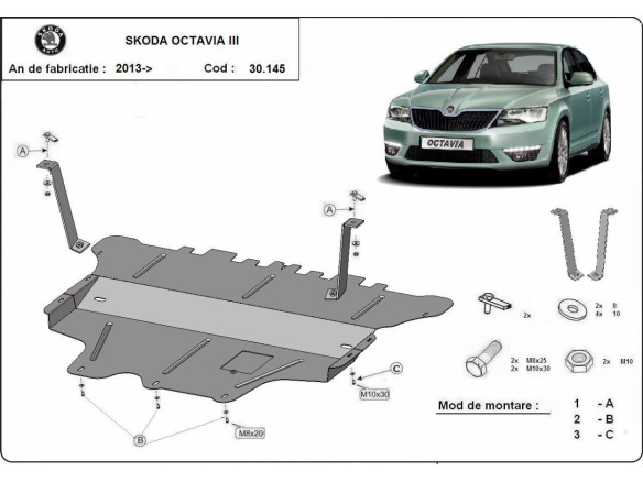 Stahl Unterfahrschutz für Motor, Getriebe Skoda Octavia 3 - Schaltgetriebe (2013-2019) EANSkoda Octavia