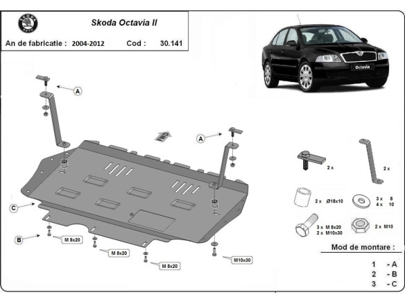 Stahl Unterfahrschutz für Motor Skoda Octavia 2 (2004-2012) EANSkoda Octavia