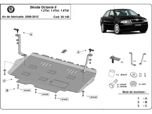 Stahl Unterfahrschutz für Motor Skoda Octavia 2 (2010-2012) EANSkoda Octavia