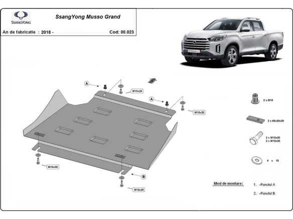 Stahl Unterfahrschutz für Getriebe Ssangyong Musso Grand (2018-2026) EANSsangyong Musso Grand