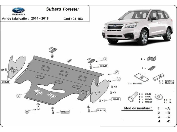 Stahl Unterfahrschutz für Motor Subaru Forester 4 (2014-2018) EANSubaru Forester