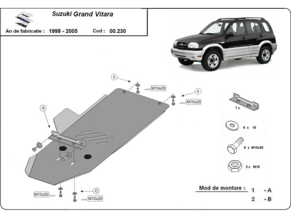 Stahl Unterfahrschutz für Getriebe Suzuki Grand Vitara (1999-2005) EANSuzuki Grand Vitara