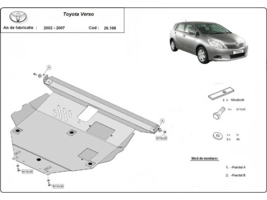 Stahl Unterfahrschutz für Motor Toyota Corolla Verso (2002-2008) EANToyota Corolla Verso