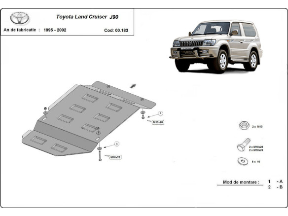 Stahl Unterfahrschutz für Getriebe Toyota Land Cruiser J90 - nur für 3 türer modell (1995-2002) EANToyota Land Cruiser
