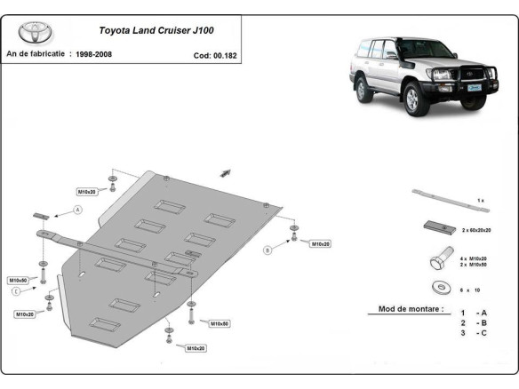 Stahl Unterfahrschutz für Getriebe Toyota Land Cruiser J100 (1998-2008) EANToyota Land Cruiser