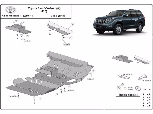Stahl Unterfahrschutz für Motor Toyota Land Cruiser 150 (2009-2023) EANToyota Land Cruiser