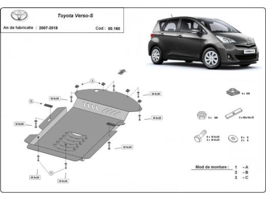 Stahl Unterfahrschutz für Katalysator Toyota Verso-S (2007-2018) EANToyota Verso