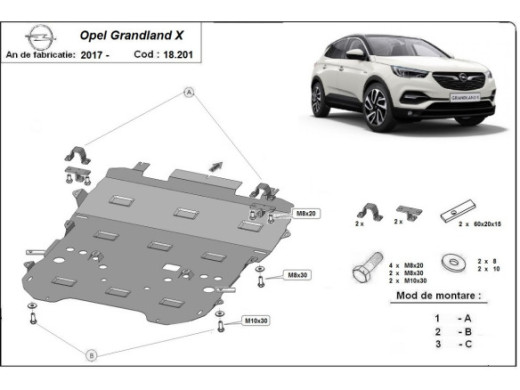 Stahl Unterfahrschutz für Motor Opel Grandland X (2017-2026) EANOpel