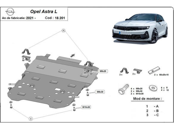 Stahl Unterfahrschutz für Motor Opel Astra L (2021-2026) EANOpel Astra