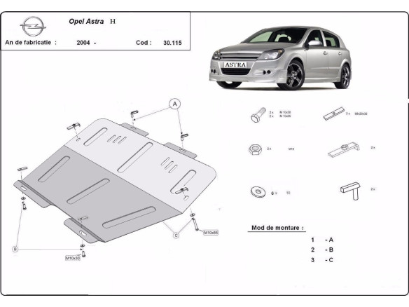 Stahl Unterfahrschutz für Motor Opel Astra H (2004-2010) EANOpel Astra