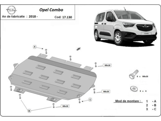 Stahl Unterfahrschutz für Motor Opel Combo (2018-2026) EANOpel Combo