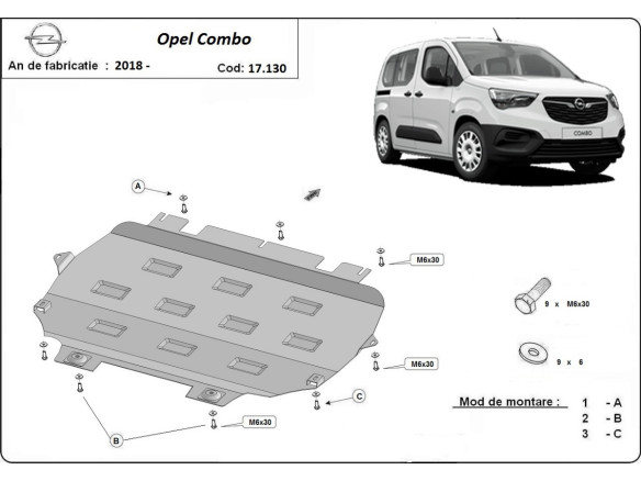 Stahl Unterfahrschutz für Motor Opel Combo (2018-2026) EANOpel Combo