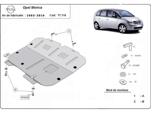 Stahl Unterfahrschutz für Motor Opel Meriva (2003-2010) EANOpel Meriva