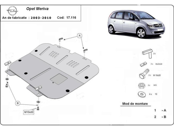 Stahl Unterfahrschutz für Motor Opel Meriva (2003-2010) EANOpel Meriva