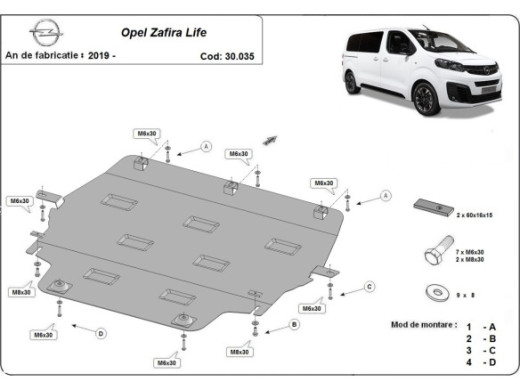 Stahl Unterfahrschutz für Motor Opel Zafira Life (2019-2026) EANOpel Zafira