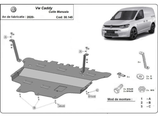 Stahl Unterfahrschutz für Motor VW Caddy (2020-2026) EANVolkswagen Caddy