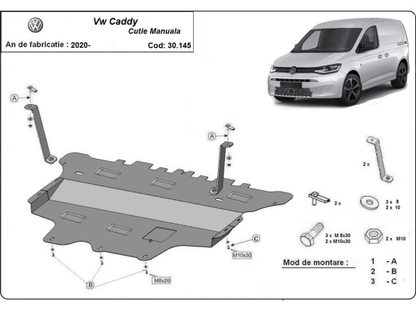 Stahl Unterfahrschutz für Motor VW Caddy (2020-2026) EANVolkswagen Caddy