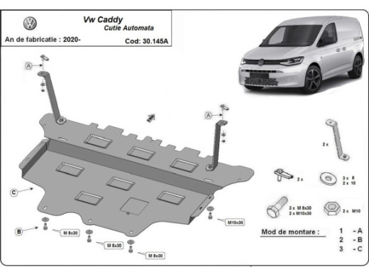 Stahl Unterfahrschutz für Motor VW Caddy - Automatikgetriebe (2020-2026) EANVolkswagen Caddy