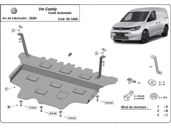 Stahl Unterfahrschutz für Motor VW Caddy - Automatikgetriebe (2020-2026) EANVolkswagen Caddy