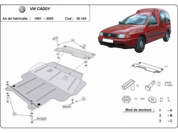 Stahl Unterfahrschutz für Motor Volkswagen Caddy (1991-2003) EANVolkswagen