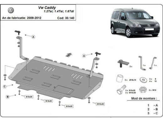Stahl Unterfahrschutz für Volkswagen Caddy (2010-2012) EANVolkswagen Caddy
