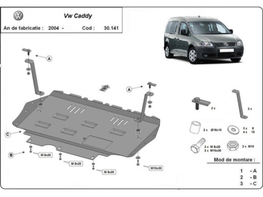 Stahl Unterfahrschutz für Motor VW Caddy (2003-2012) EANVolkswagen Caddy