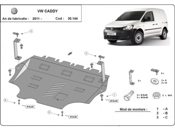 Stahl Unterfahrschutz für Motor VW Caddy (2011-2020) EANVolkswagen
