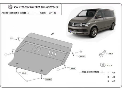 Stahl Unterfahrschutz für Motor Volkswagen Transporter T6 Caravelle (2015-2026) EANVolkswagen