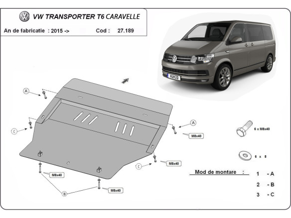 Stahl Unterfahrschutz für Motor Volkswagen Transporter T6 Caravelle (2015-2018) EANVolkswagen
