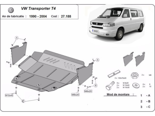 Stahl Unterfahrschutz für Motor VW Transporter T4 Caravelle (1990-2003) EANVolkswagen