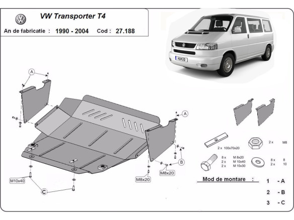 Stahl Unterfahrschutz für Motor VW Transporter T4 Caravelle (1990-2003) EANVolkswagen
