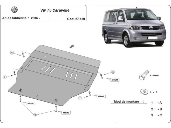 Stahl Unterfahrschutz für Motor Volkswagen T5 Caravelle (2003-2015) EANVolkswagen Caravelle