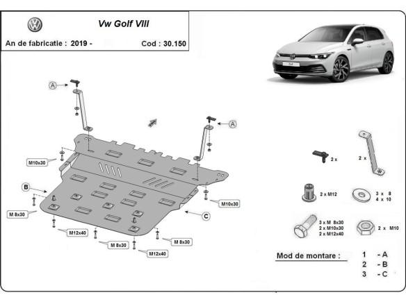 Stahl Unterfahrschutz für Motor VW Golf 8 (2019-2026) EANVolkswagen