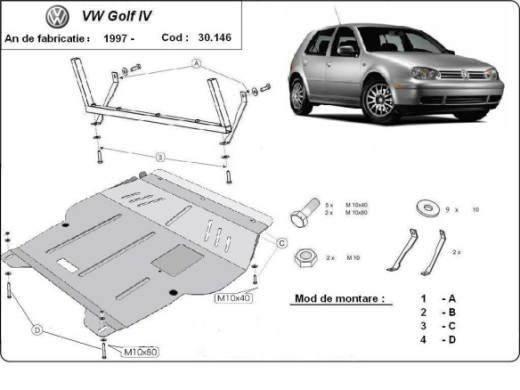 Stahl Unterfahrschutz für Motor Golf 4 (1998-2006) EANVolkswagen Golf