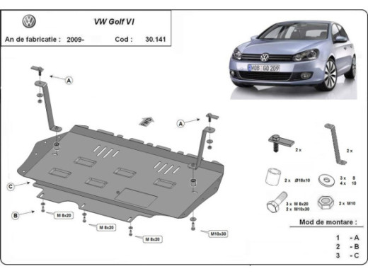 Stahl Unterfahrschutz für Motor VW Golf 6 (2008-2010) EANVolkswagen Golf