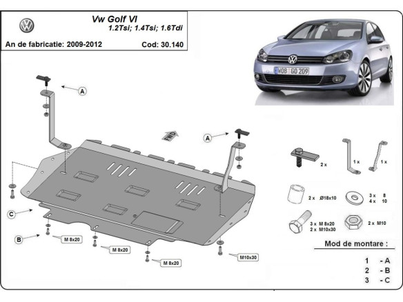 Stahl Unterfahrschutz für Motor VW Golf 6 (2010-2012) EANVolkswagen Golf