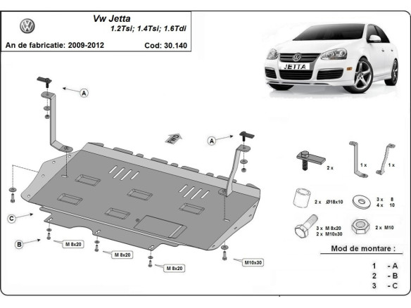 Stahl Unterfahrschutz für Motor VW Jetta (2010-2011) EANVolkswagen Jetta