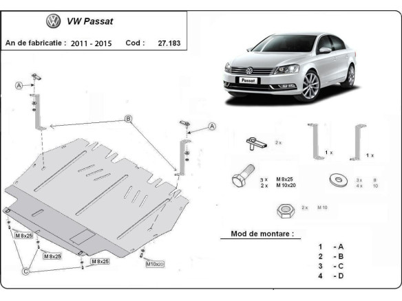 Stahl Unterfahrschutz für Motor VW Passat B7 (2011-2015) EANVolkswagen Passat