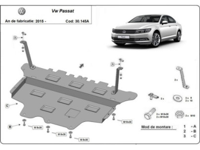 Stahl Unterfahrschutz für Motor VW Passat B8 - Automatikgetriebe (2015-2026) EAN 2